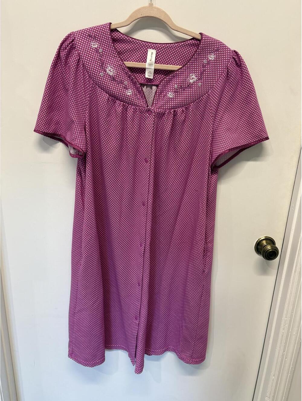 White Stag Sleepwear Purple Printed Short Sleeve Nightgown Size L/G 12-14